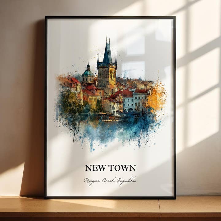 Prague Wall Art, Prague Print, New Town Prague Watercolor Art, Prague Czech Republic Gift, Travel Print, Travel Poster, Housewarming Gift for wholesale by Premium Travel Art