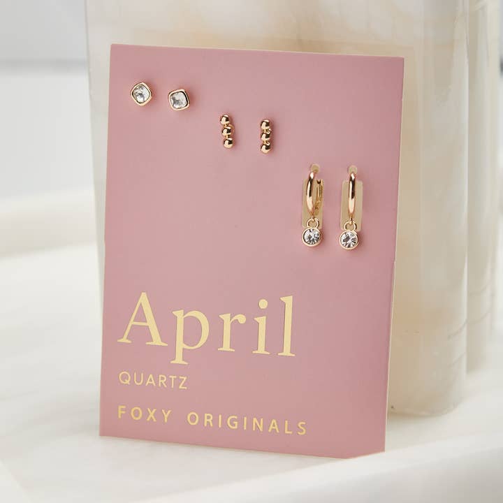 April Birthstone Stud & Huggie Hoop Earrings | Christmas for wholesale by Foxy Originals