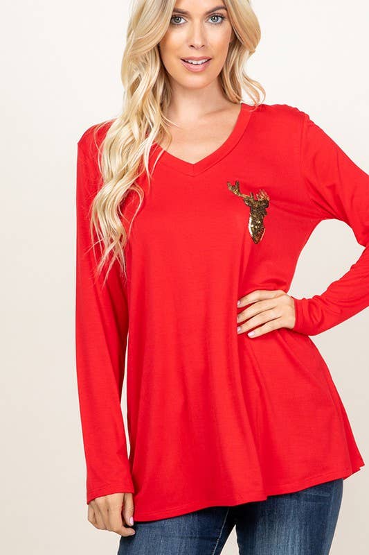 HEIMISH - Wholesale Tunic - Women's - ST1490-10 SEQUINS REINDEER PATCH CHRISTMAS7