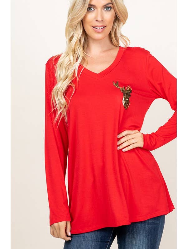 HEIMISH - Wholesale Tunic - Women's - ST1490-10 SEQUINS REINDEER PATCH CHRISTMAS7