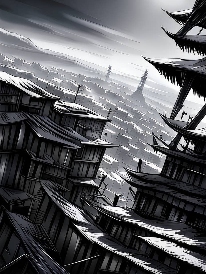 Asian Metropolis Black and White Illustration for wholesale by Keep Calm Collection