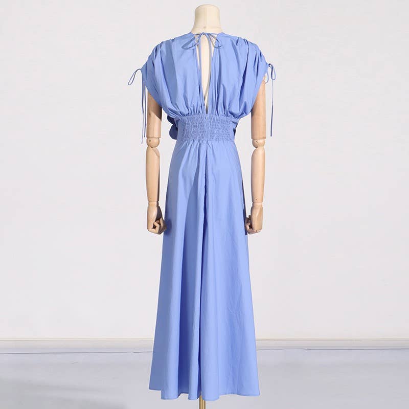 Branco SY185 Elegante Vestido Longo com Colagem Floral com Decote em V e Cintura Alta para venda a revendedores na Faire8