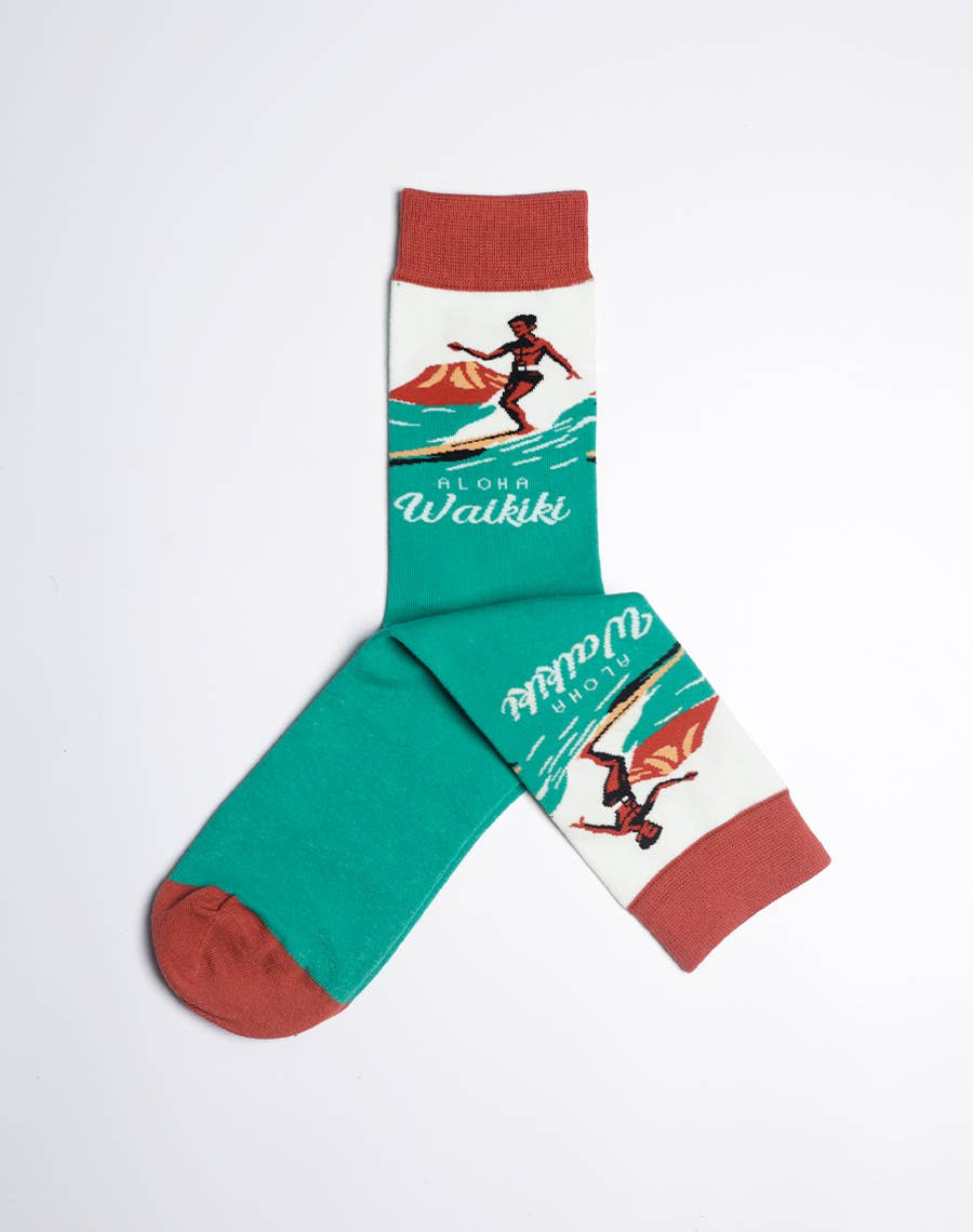 Just Fun Socks - Vente Chaussettes – homme - Chaussettes Crew Hawaïennes Aloha Waikiki Wave Rider pour Hommes
