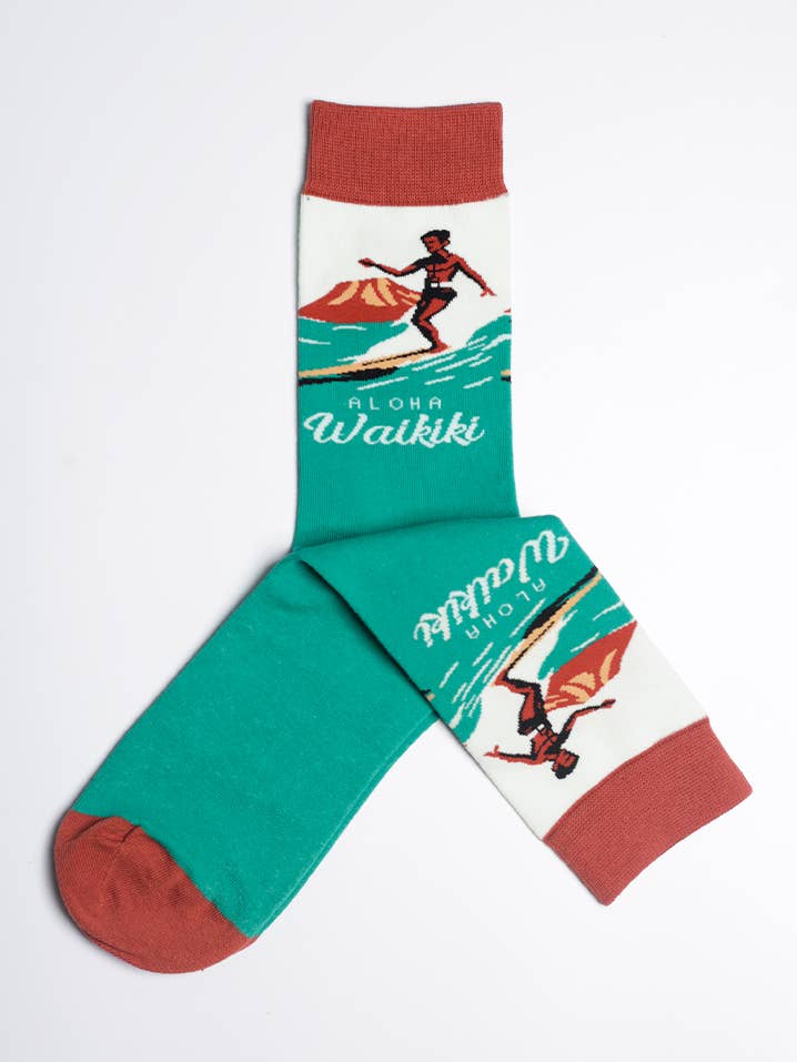 Just Fun Socks - Wholesale Socks - Men's - Men's Aloha Waikiki Wave Rider Hawaiian Crew Socks0