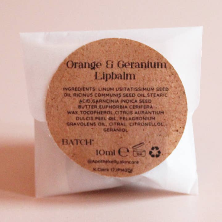 Natural Vegan Lipbalm Orange & Geranium for wholesale by Apothekelly skincare