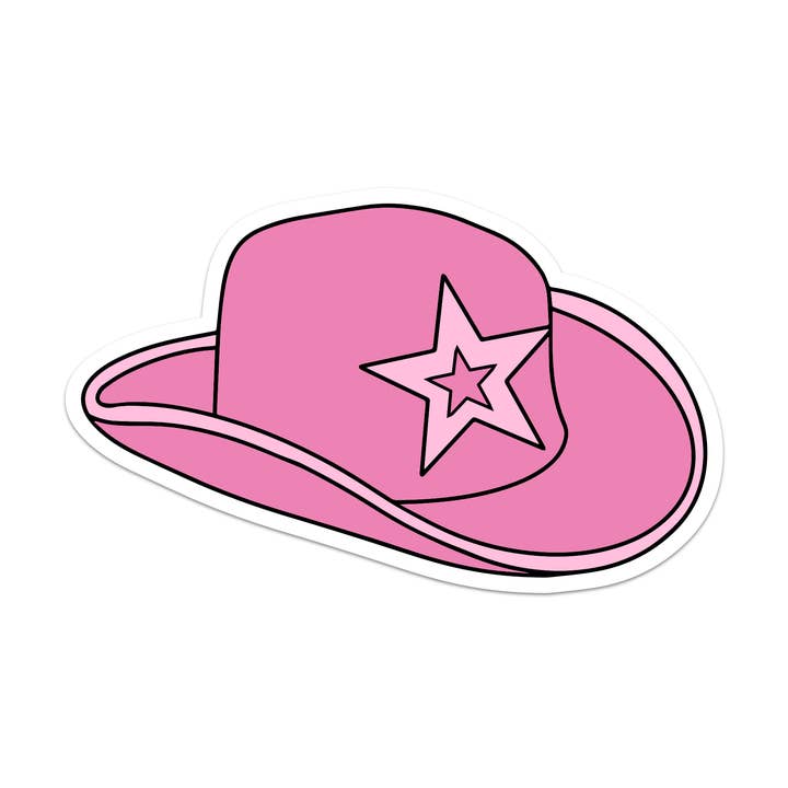 Autocollant en vinyle chapeau de cowboy rose pour la vente par Mouthy Broad