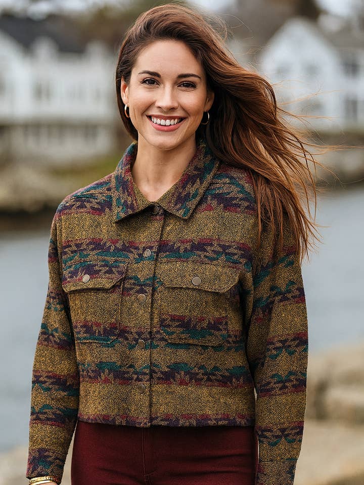 LTX Sportswear - Wholesale Jacket - Women's - 26715 Mustard with Red & Green Accents Aztec Button Up Collared Jacket0