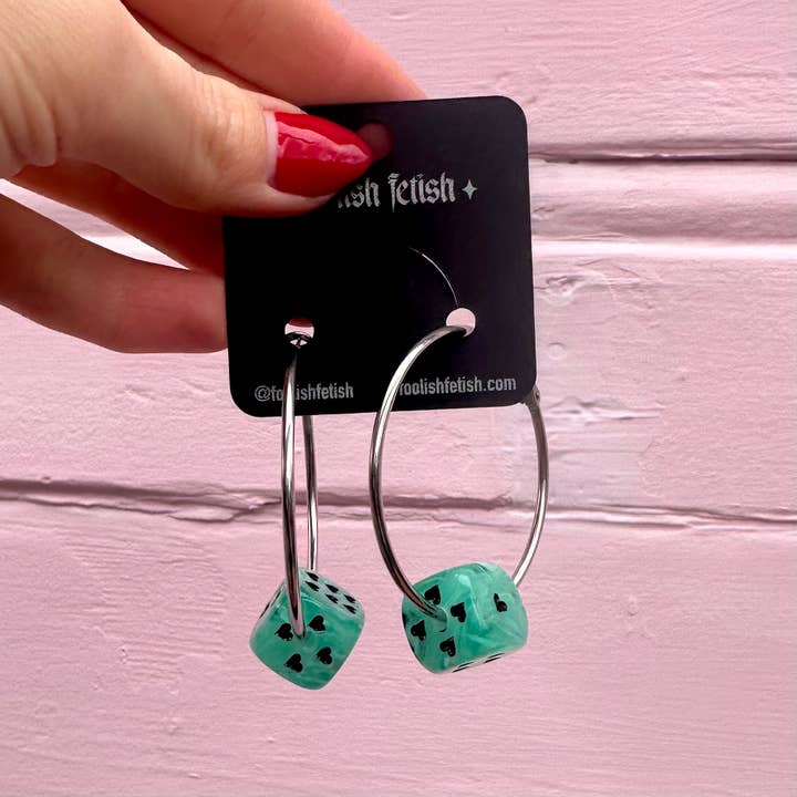 Foolish Fetish - Wholesale Hoop Earrings - Love's A Gamble Dice Hoops Earrings : Various Colors10