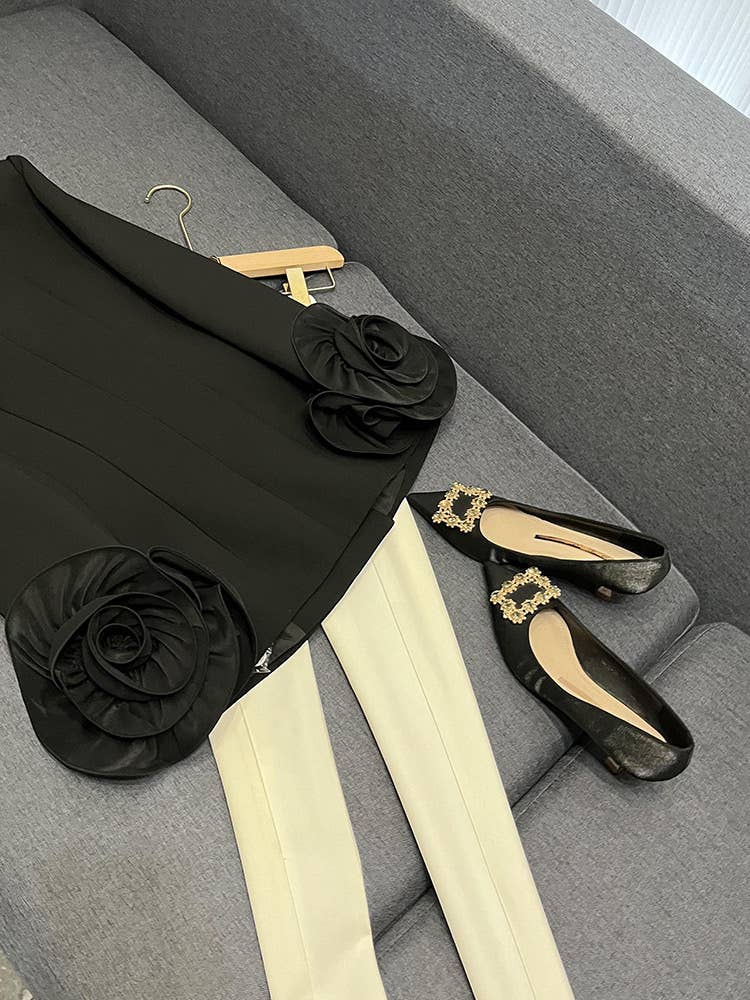 Black SY392 Double-Breasted  Suit Jacket with 3D Flower Cuffs for wholesale on Faire9