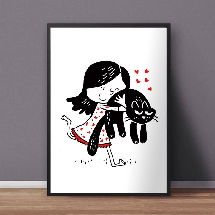 Glen Hay 11x14 Cat Print - Playful Art & Design Cat Hug for wholesale by Happy Campurr