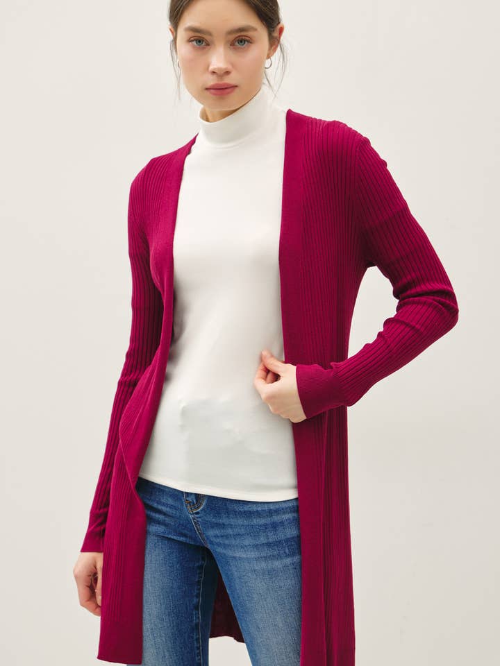 LONG RIBBED DUSTER OPEN CARDIGAN for wholesale by Be Cool