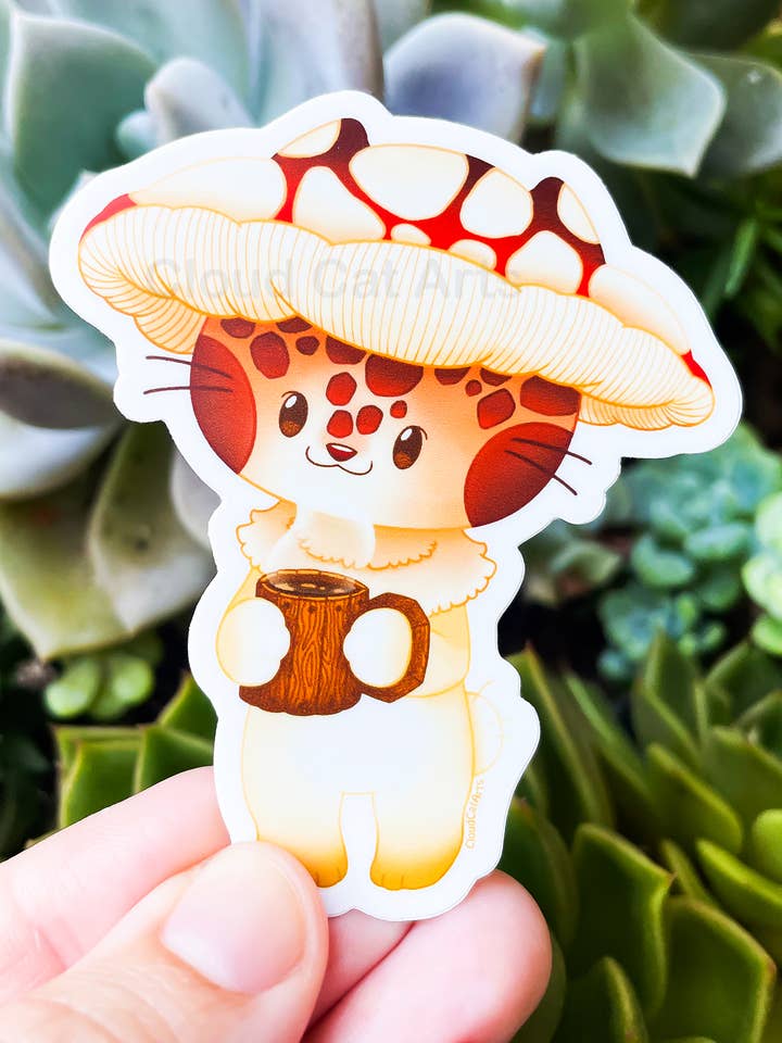Mashiru's Morning - Mushroom Cat - Vinyl Sticker for wholesale by Cloud Cat Arts