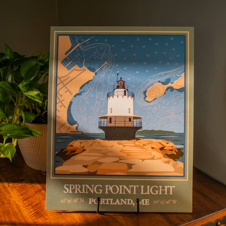 Spring Point Lighthouse Portland Maine Map 11x14 Print for wholesale by Abby Clark Creative