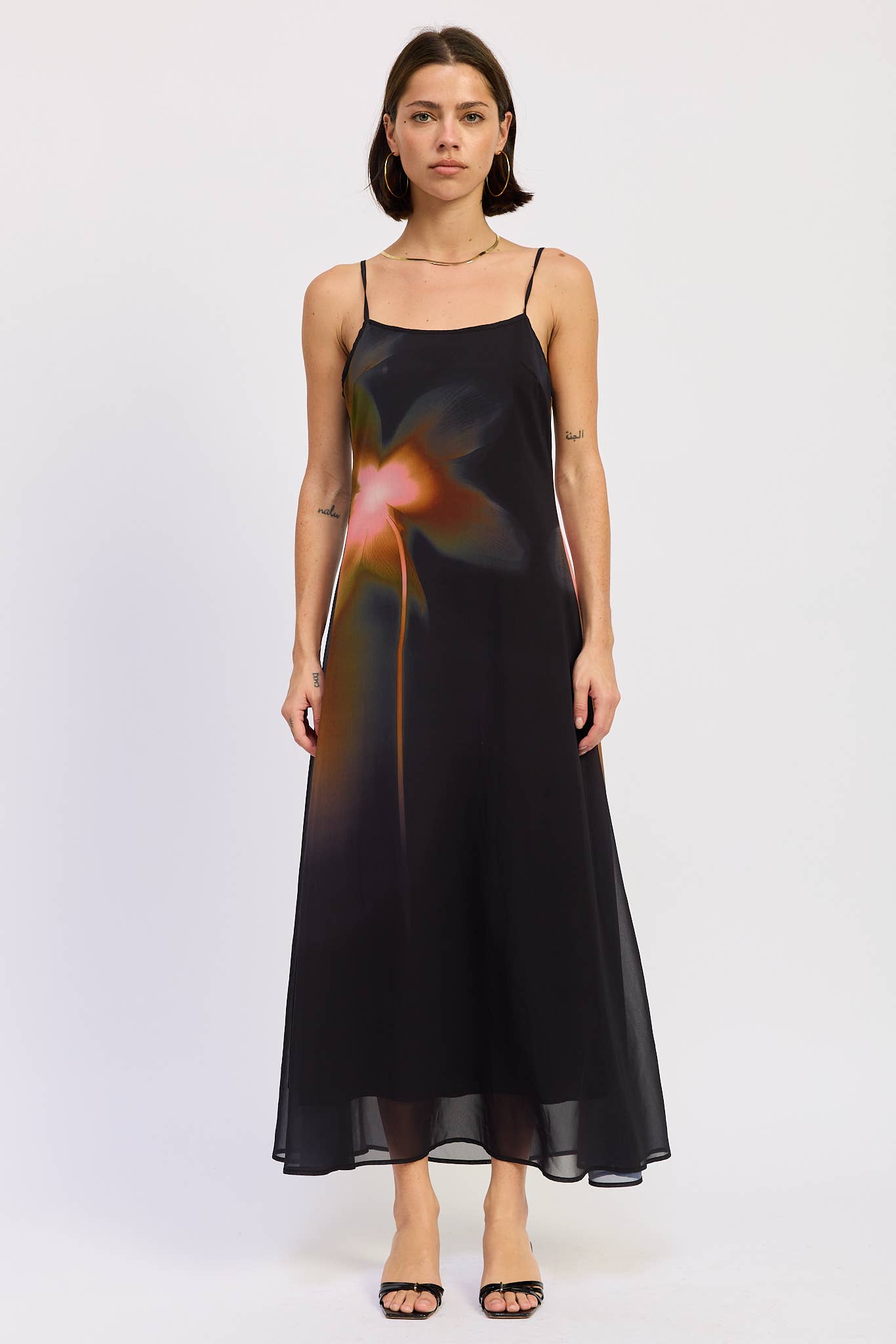 BLACK MAXI FLORAL PRINT SLIP DRESS WITH SCOOP BACK  for wholesale on Faire3