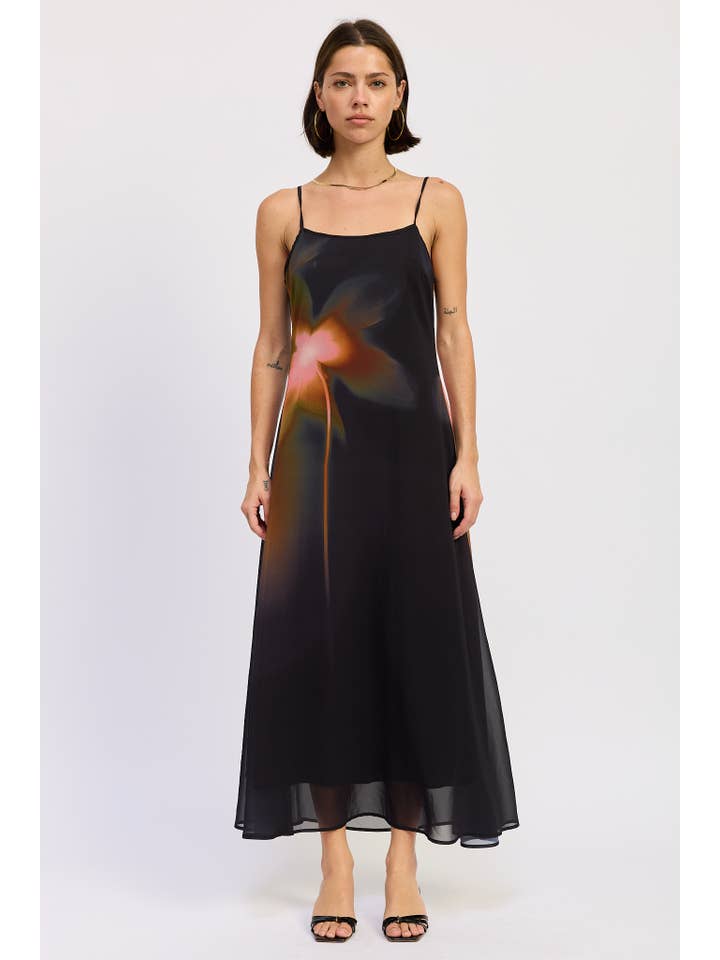 BLACK MAXI FLORAL PRINT SLIP DRESS WITH SCOOP BACK for wholesale on Faire3