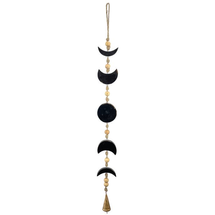 Mango Wood Bell Chimes - Moon Phases Vintage Black 32" for wholesale by Jafsons International