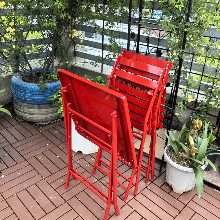 39F Inc. - Wholesale Patio Set - 3-Piece Red Foldable Metal Bistro Set with Square Table3