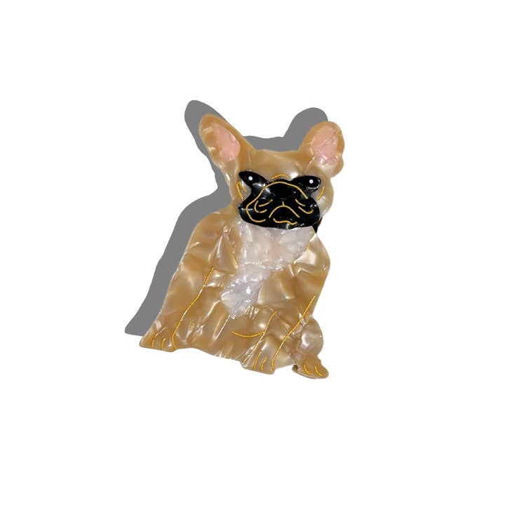 Solar Eclipse - Vente Pince à cheveux – femme - Pince à cheveux griffes peinte à la main motif chien Frenchie | Écologique3