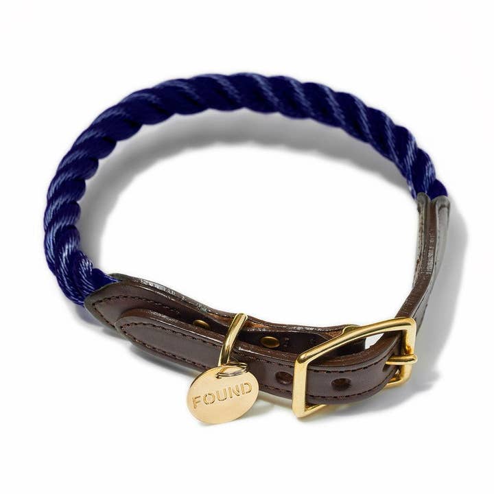 Navy Rope & Leather Cat & Dog Collar for wholesale by Found My Animal