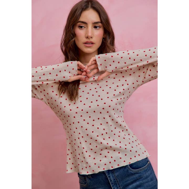 Haut de Saint-Valentin en maille côtelée slub à motif cœur partout pour la vente par IVE