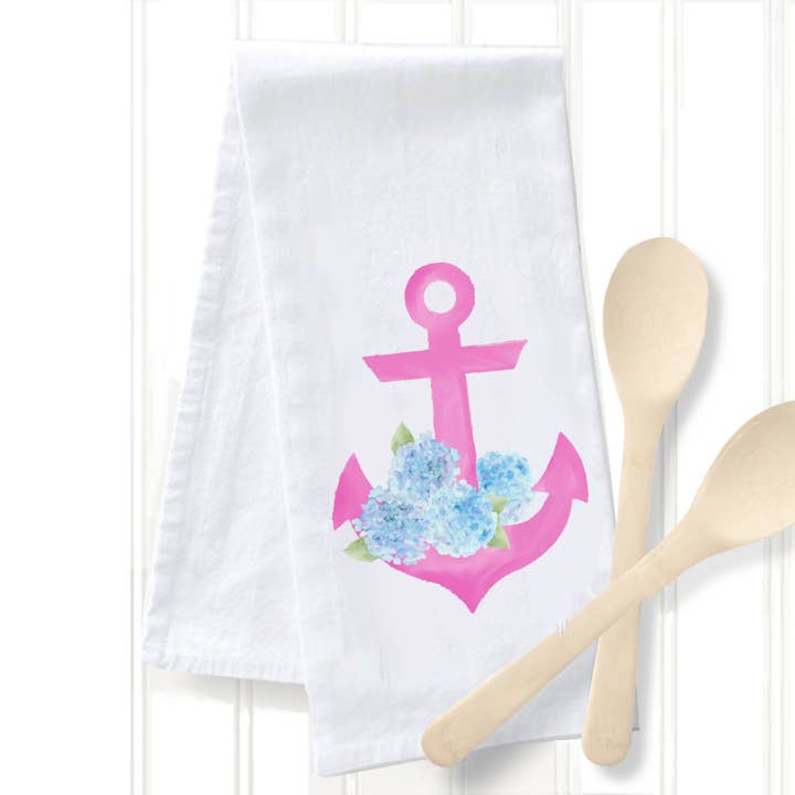 Torchon - Ancre Rose avec Hortensias pour la vente par Peachy Pendants