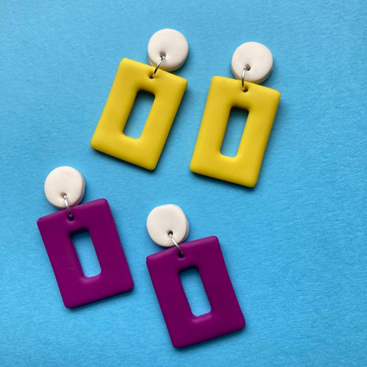 Boucles d'oreilles rectangulaires colorées, argile polymère pour la vente par mary earrings studio