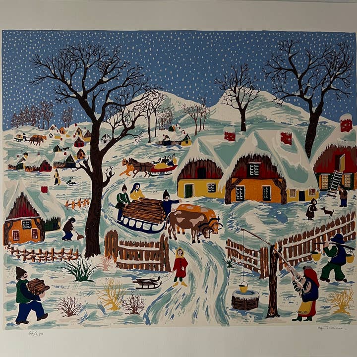 Farouche Snow Village Hand Signed Lim. Ed. Litho Artwork for wholesale by Deluxe Fine Art