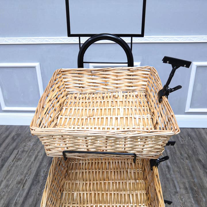 FIXTUREDISPLAYS - Wholesale Retailer Display Stand/Case - 4 Tier Basket Stand, Sign Clips, Wicker - Black 120006-NEW6