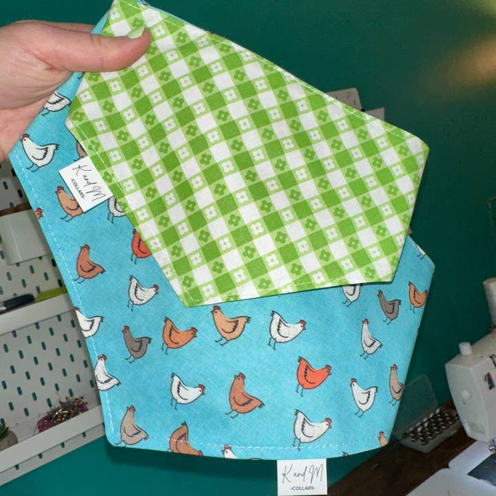 K and M Collars - Wholesale Pet Bandana - Dog - Spring Chickens and Flowers Reversible Dog Bandana2