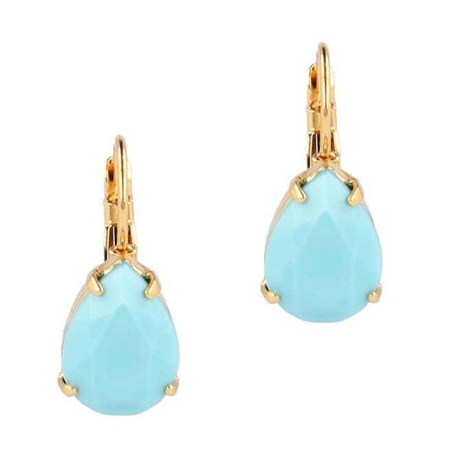 Lacrima Turquoise Earhangers - Gold, Handmade for wholesale by OTAZU