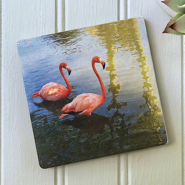 Sous-verre en marbre deux flamants roses pour la vente par PhD Design