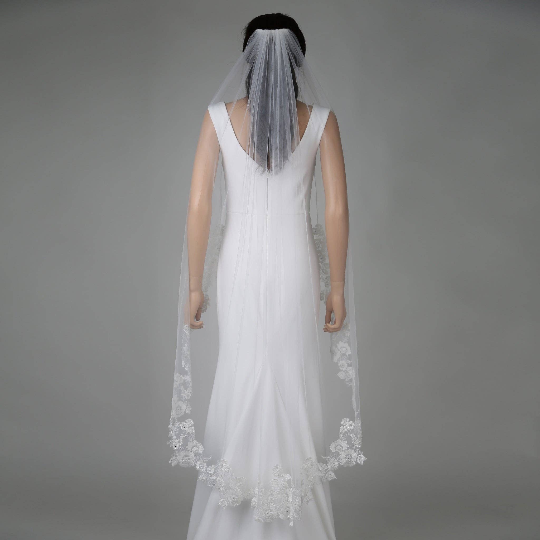 Farinosa Bridal – Engroshandel Slør - Dame – FS6230 Blomster Vin Broderet Blonde Brudeslør 42" 54" 120"7