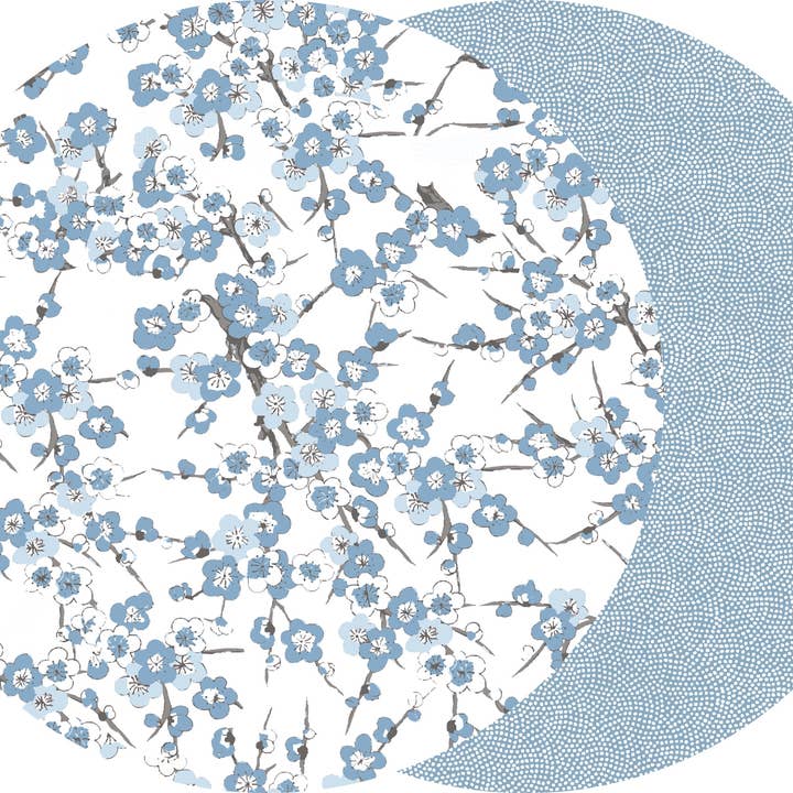 SET DE TABLE CIEL BLEU À MOTIF ROND FLEURI ET POINTILLÉ pour la vente par Holly Stuart Home