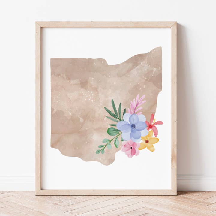 Ohio Floral Silhouette Art Print for wholesale by Backstory Map Co.