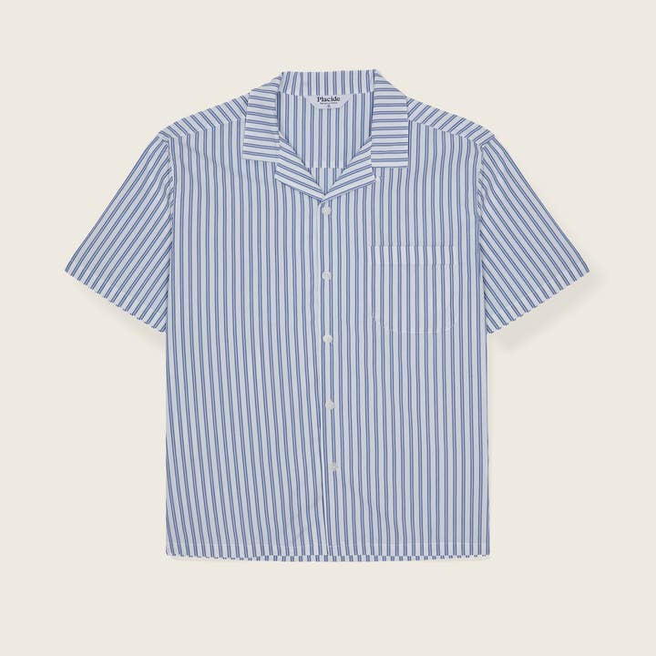 Open Collar Short Sleeve Shirt - White Blue for wholesale by Placide