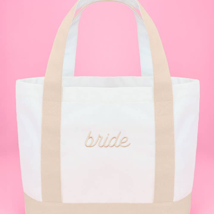 xo, Fetti - Wholesale Tote Bag - Women's - Beige Bride Embroidered Tote Bag, Bridal Shower Gift0