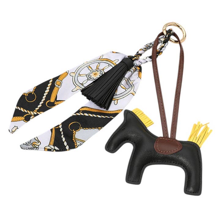 Faux Leather Horse Tassel Scarf Bag Charm for wholesale by Madeline Love