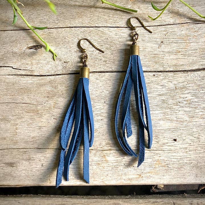Mini Tassel Earrings - Cadet Blue, Western Short Leather for wholesale by ASTALI