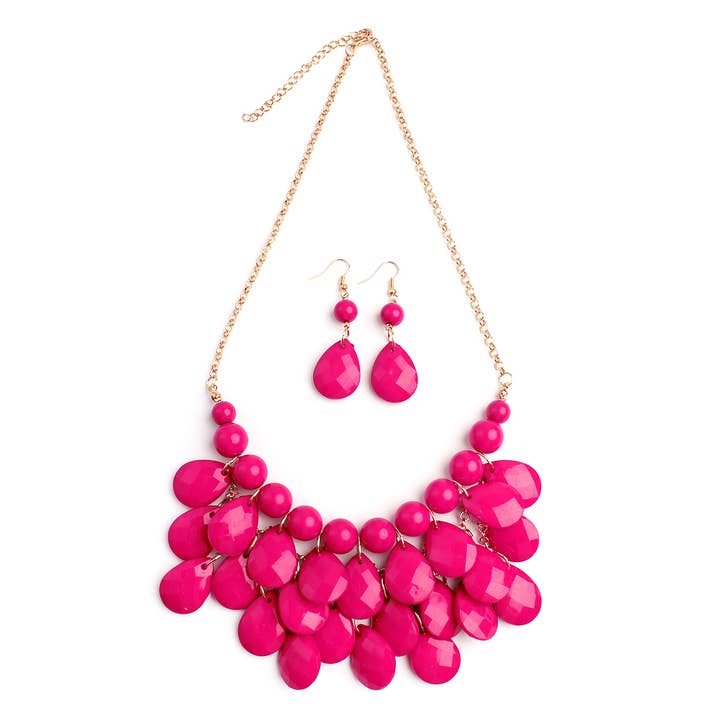 MYS Wholesale Inc - Wholesale Jewelry Set - Teardrop Bubble Bib Necklace And Earring Set for Women