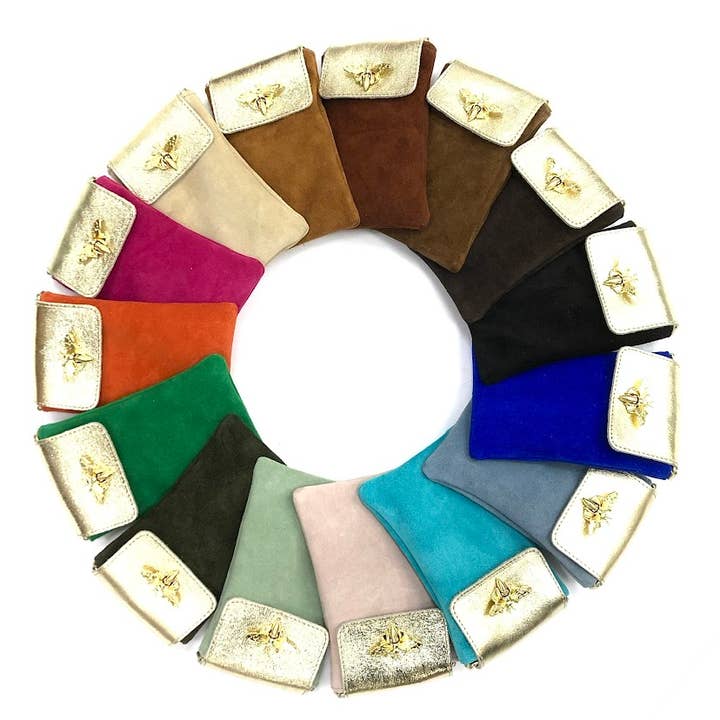 YUNA SUEDE MATCH LAMINATO GOLD BEE PHONE POUCH for wholesale by MILANO AMOUR