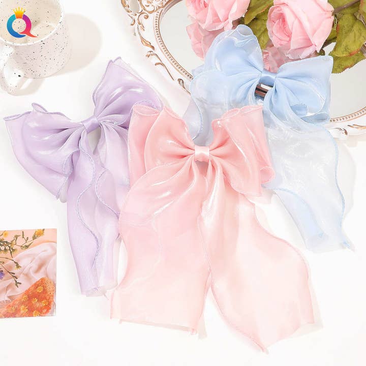 Little Trendy - Wholesale Hair Bow - Women's - Pearlescent Mesh Hairbow Fairy Ribbon Bow Hair clip