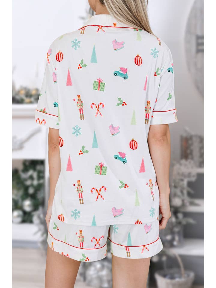As shown Christmas Printed Short Sleeve Shirt & Shorts Set | S-XL for wholesale on Faire
