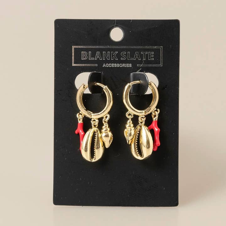 Orecchini a cerchio con ciondoli di conchiglie marine e corallo smaltato per la vendita all'ingrosso da parte di Anarchy Street