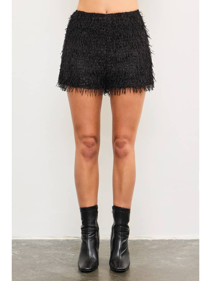 Nero PANTALONCINI IN TWEED TINSEL CON FRANGE in vendita all'ingrosso su Faire