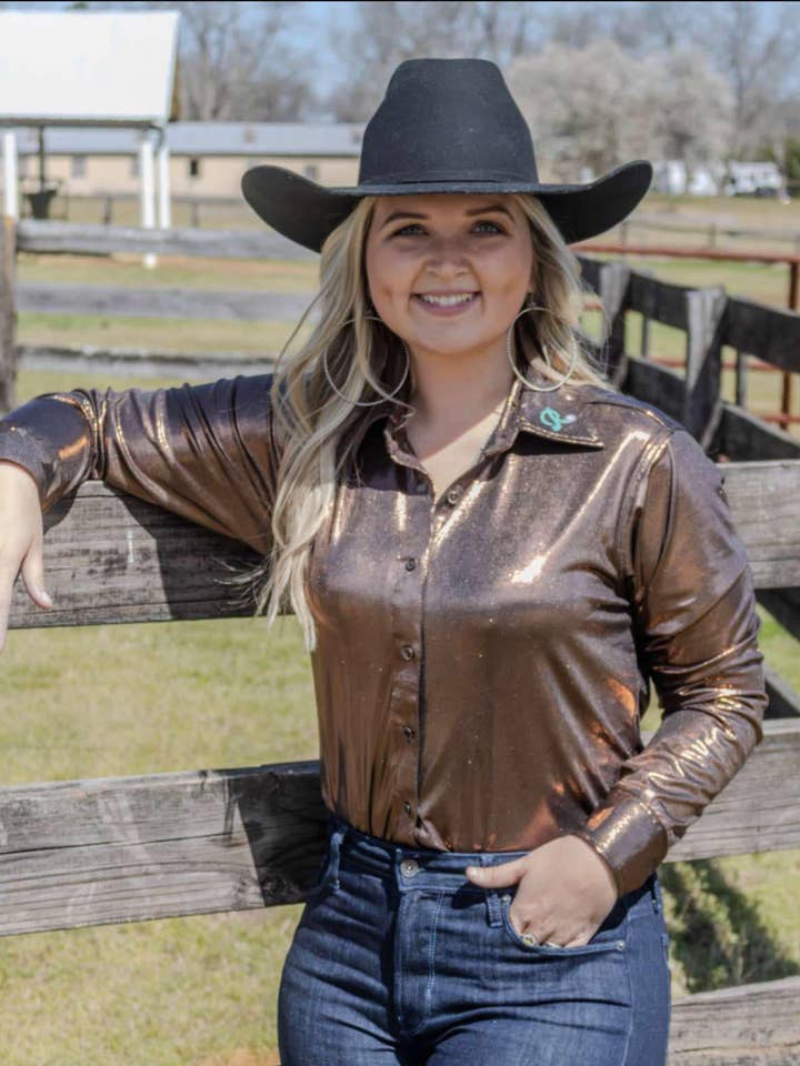 Bronzed Cowgirl Button-Up Barrel Racing Show Shirt for wholesale by The Ranch Equestrian Apparel & Accessories