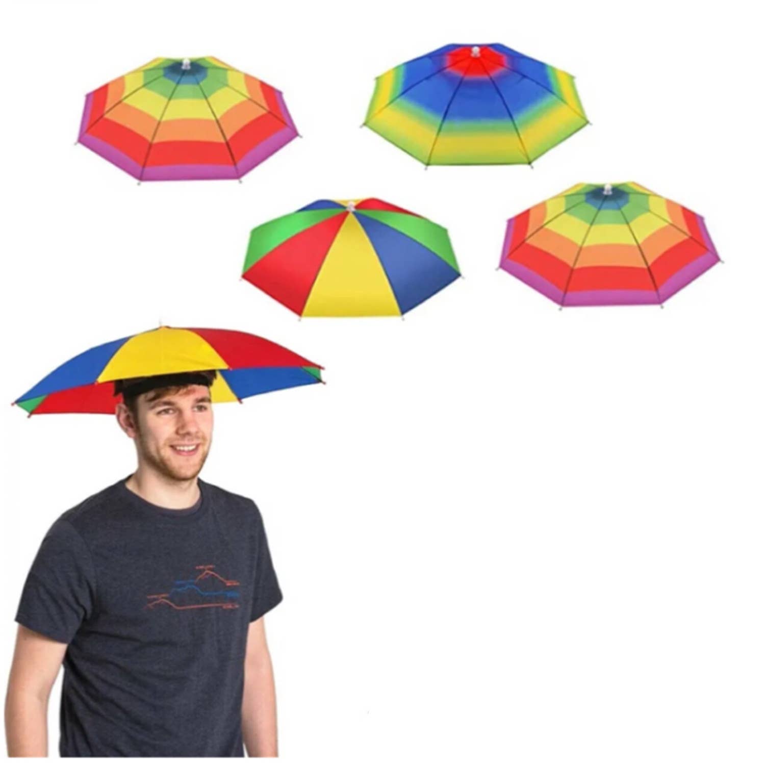 Tsyware - Wholesale Umbrella - Unisex - Umbrella Hat With Head Strap Funny Rainbow Colorful0