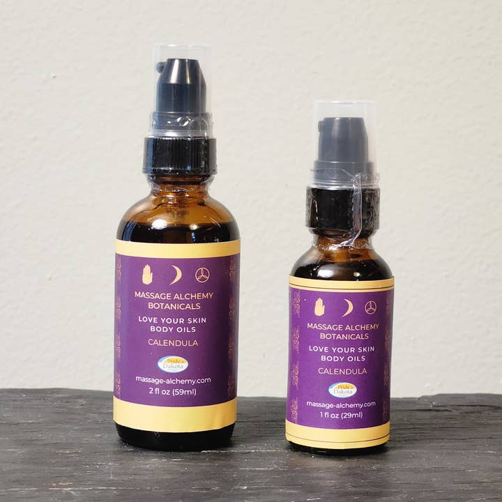 Huile de massage/corps au calendula pour la vente par Massage Alchemy Botanicals