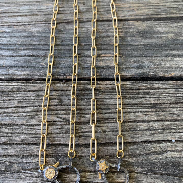 ILISSA MICHELE JEWELRY - Wholesale Link & Chain Necklace - Paper Clip Gold Chain Necklace with Two Tone Clasp