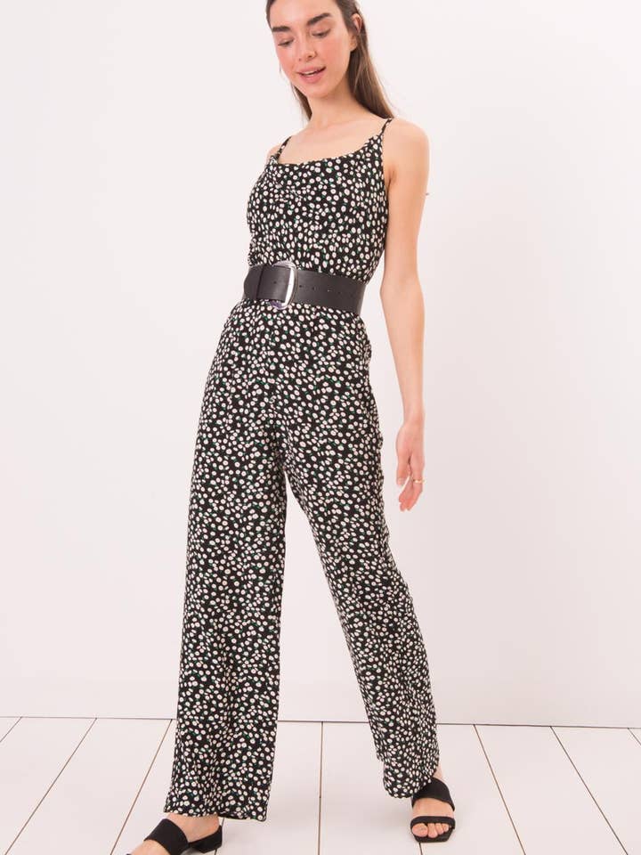 16023-Cowl Neck Strap Jumpsuit - Black for wholesale by BSL
