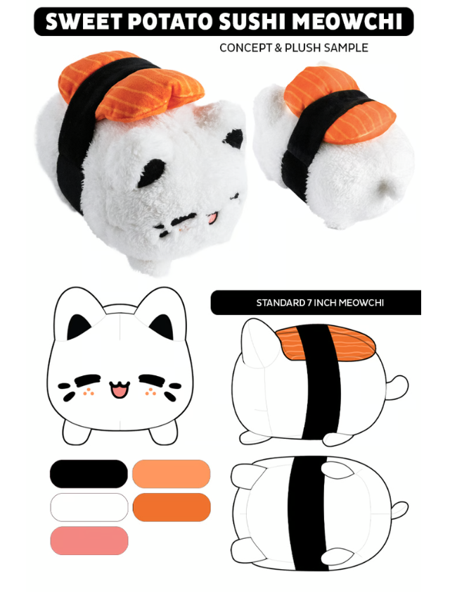 Tasty Peach Studios - Vendita all'ingrosso Peluche - Bambini e neonati - Peluche Meowchi per sushi con patate dolci, 17,8 cm2